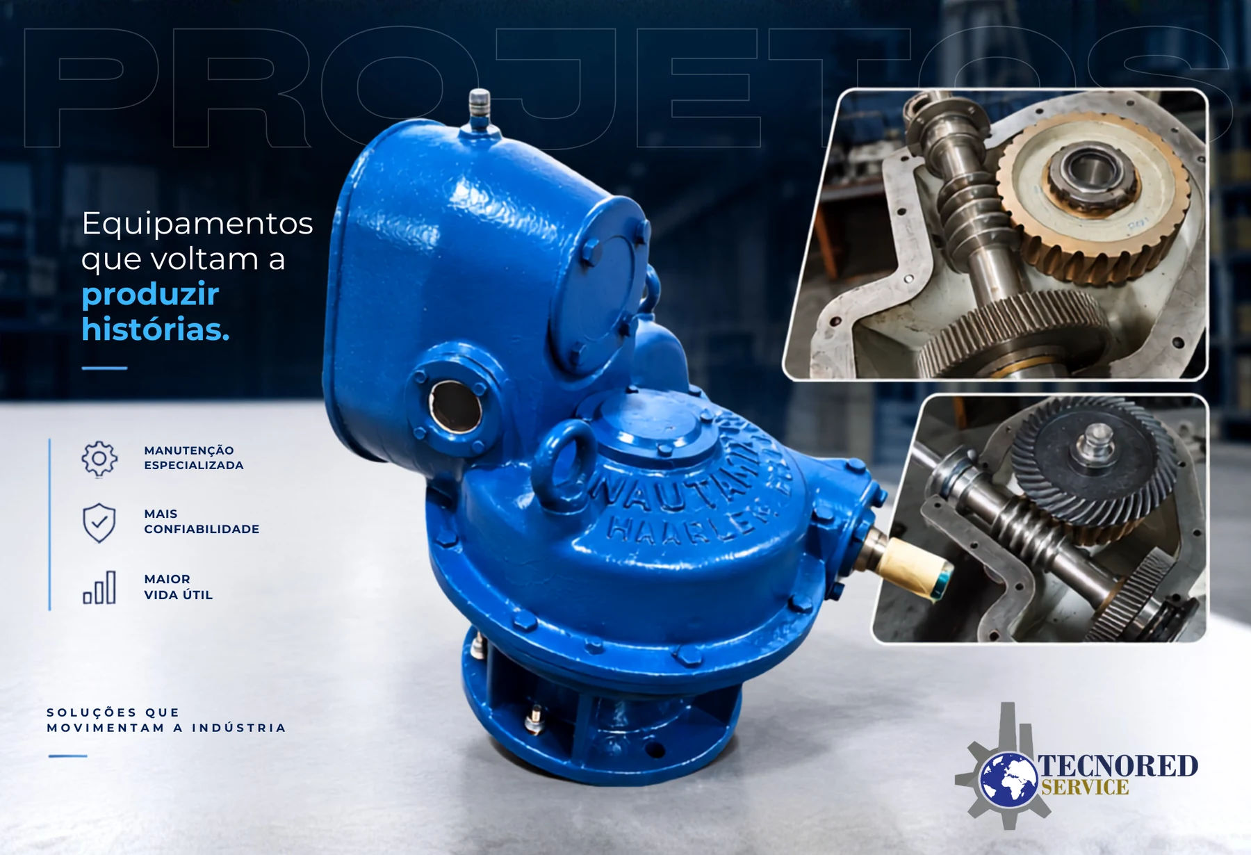 Redutor industrial de grande porte recuperado pela Tecnored Service